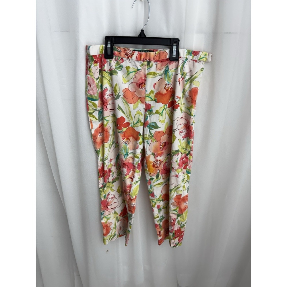 LRL Ralph Lauren Cropped Pants Womens 2pFloral Capri Stretch Beach Coastal